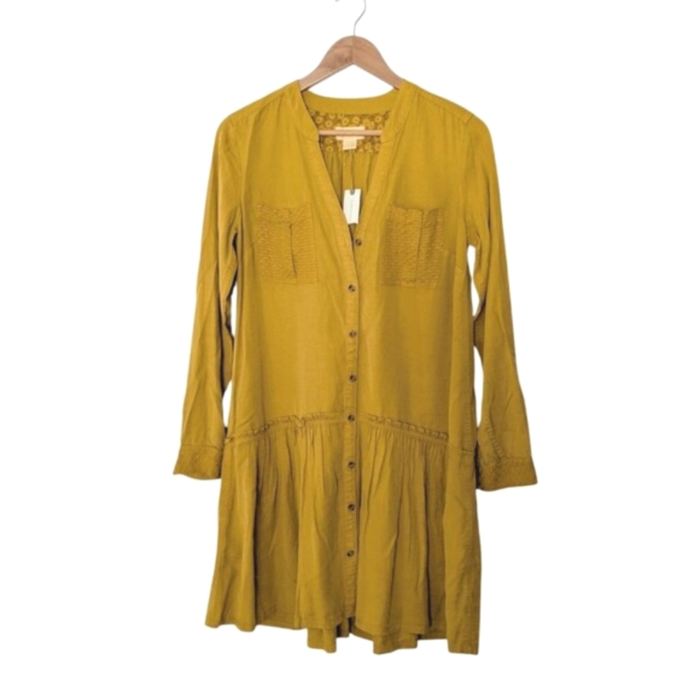 NWT Anthropologie Maeve Mustard Yellow Long Sleeve Marlie Tunic Dress